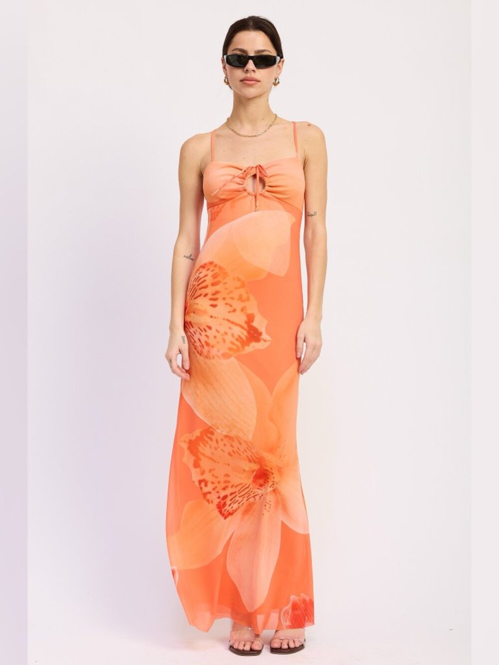 SUNKISSED ORANGE FLORAL MAXI DRESS